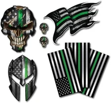 8 PACK THIN GREEN LINE SKULL HELMET 3M USA AMERICAN FLAG DECAL STICKER CAR TRUCK