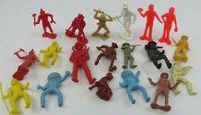 Vintage Lot of PLASTIC TOY MEN Indians Football Player Cowboys Farmer Military