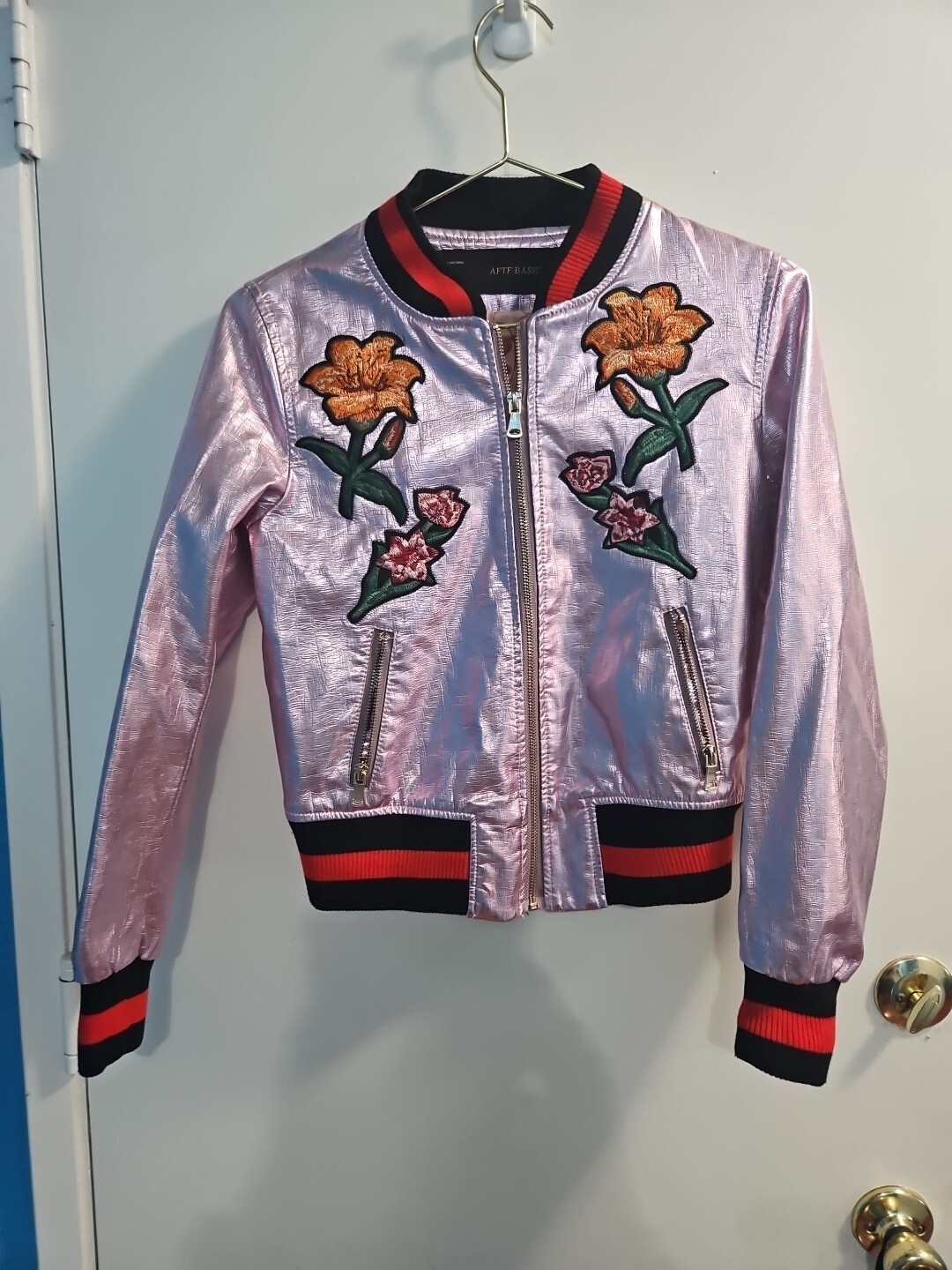 Size Small Pink AFTF Basic Bomber Jacket With Emb… - image 1