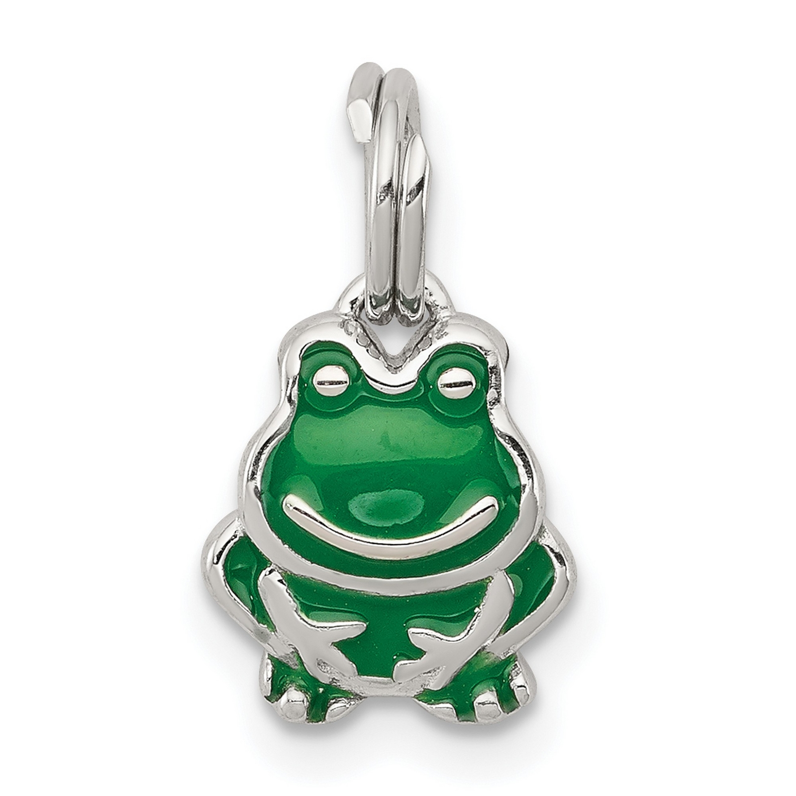 Green Enameled Frog Charm Pendant In 925 Sterling Silver