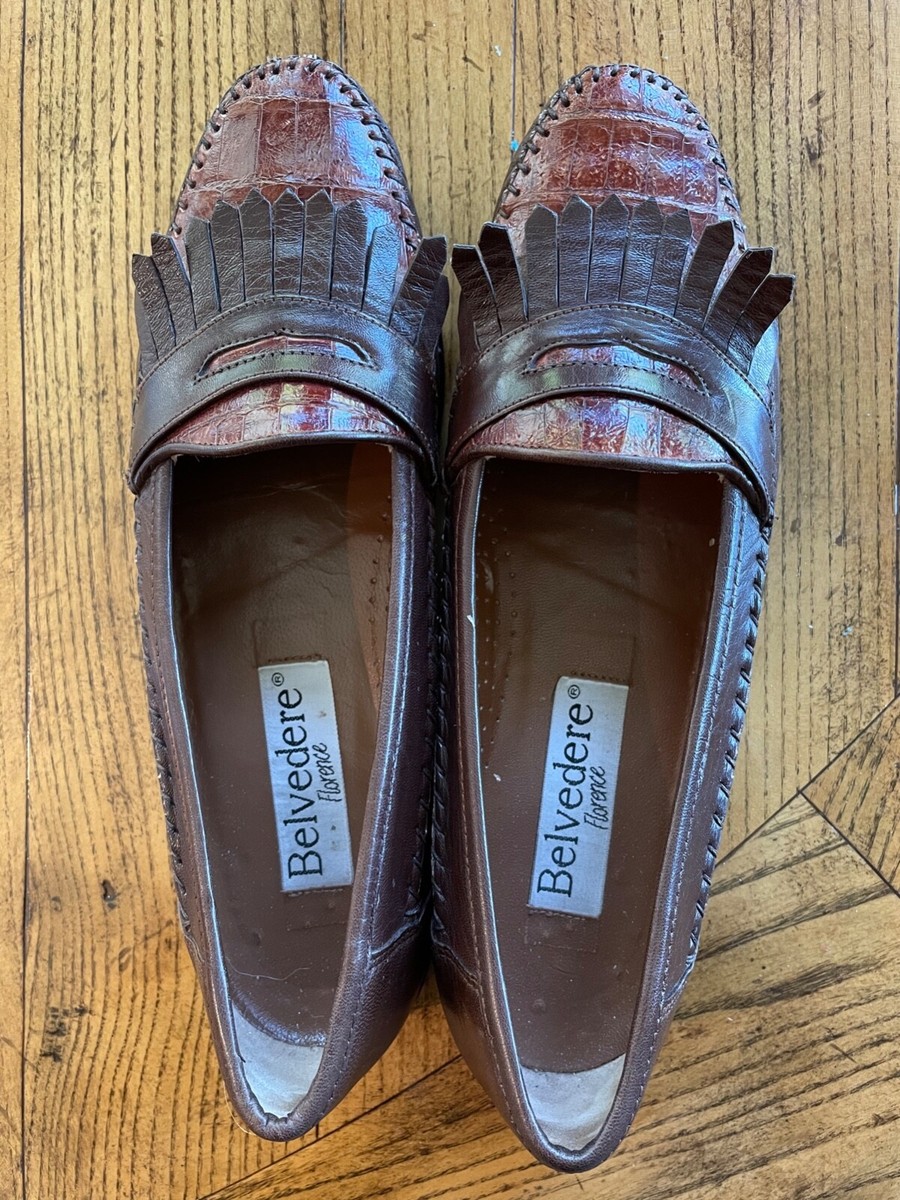 BELVEDERE Mens Shoes Genuine Leather Crocodile Loafer Tan  display picture 3