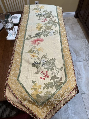 Traditional French Country Damask Floral Reversible Table Runner 88” X 16”