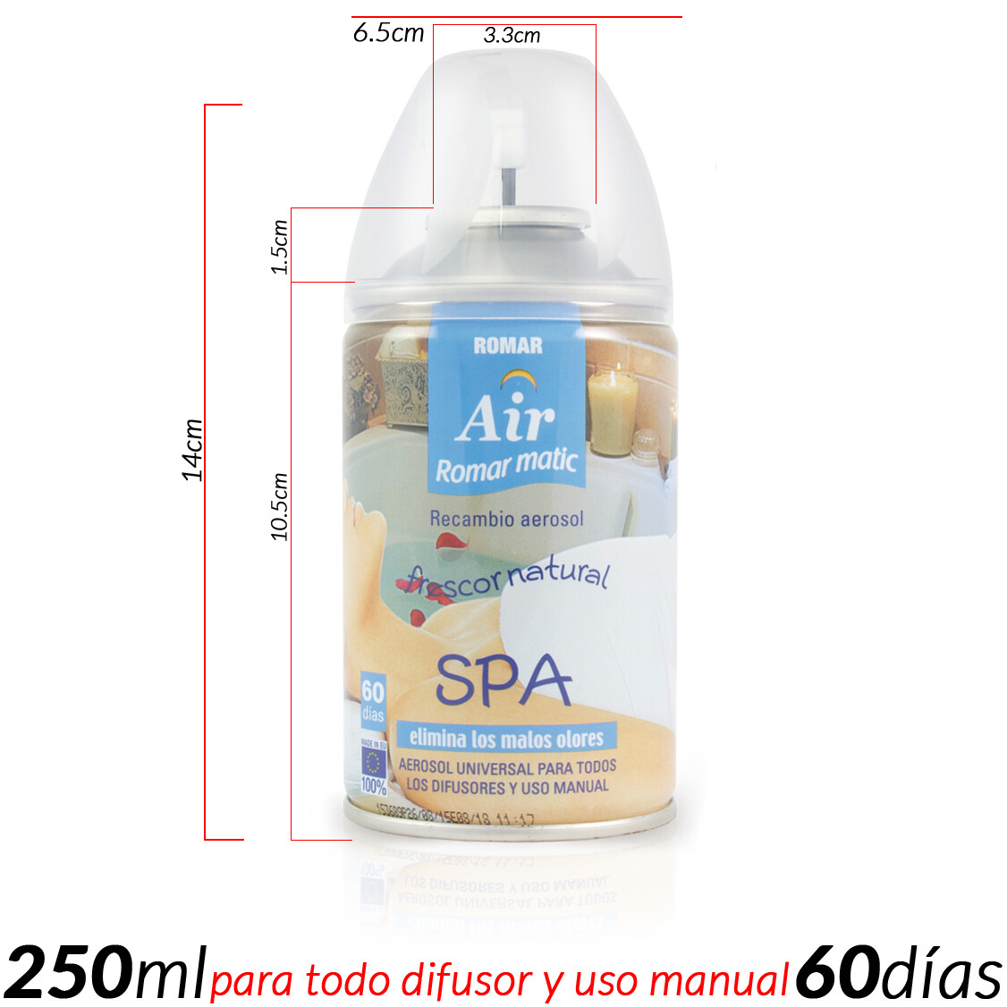 RECAMBIO AEROSOL 60 D UNIVERSAL AMBIENTADOR DIFUSOR DOSIFICADOR SPRAY PULVERIZA