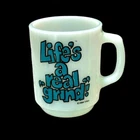 Vintage Milk Glass Anchor Hocking Coffee Mug Cup Lifes a Real Grind USA 1980