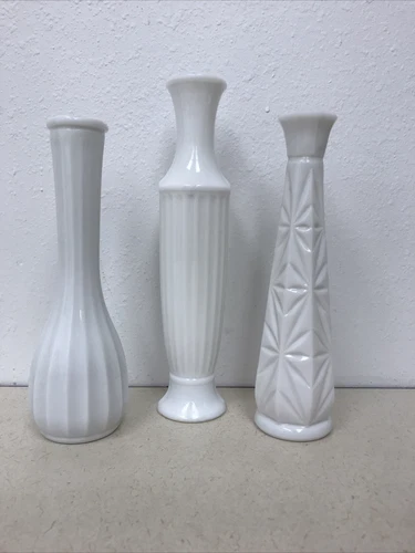 Vintage Milk Glass Vase Lot of 3 10" Decorative Wedding Flowers Decoration
