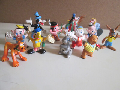 Walt Disney, 12 handbemalte Figuren, Vintage, ca. 1960er Jahre, Goofy, Pluto etc