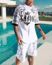 Mens Summer Outfit Sweatsuit Short Sleeve T Shirts  Shorts 2-Piece Set 2025 US