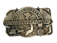 Belt Buckle vtg silver pewter brass Bergamot Siskiyou Vietnam Forgotten Warrior