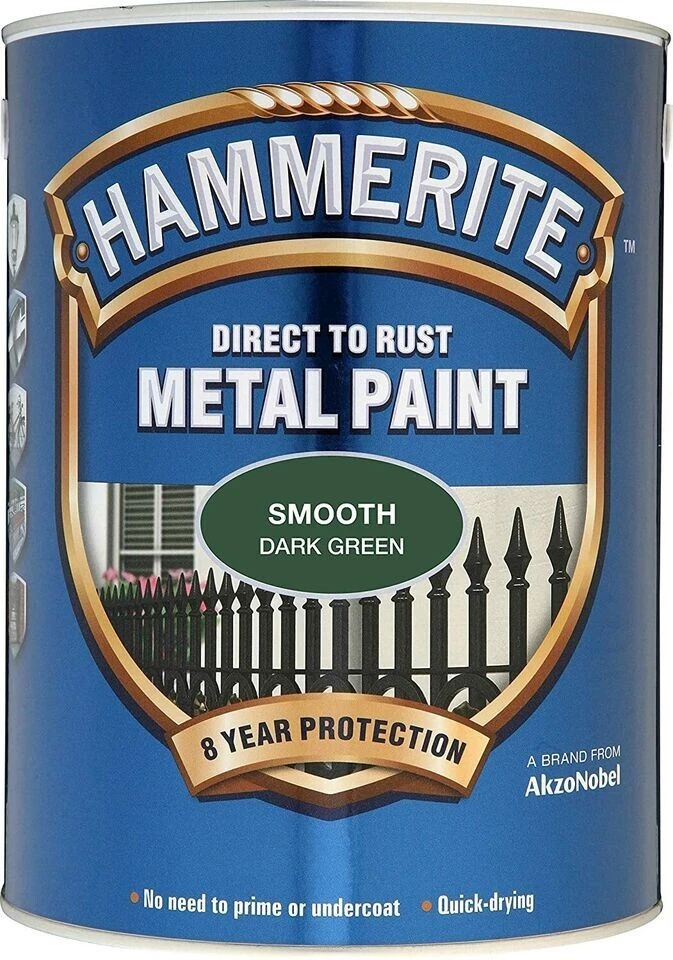 Hammerite Smooth Direct To Rust Metal Paint Quick Drying Dark Green 2.5L