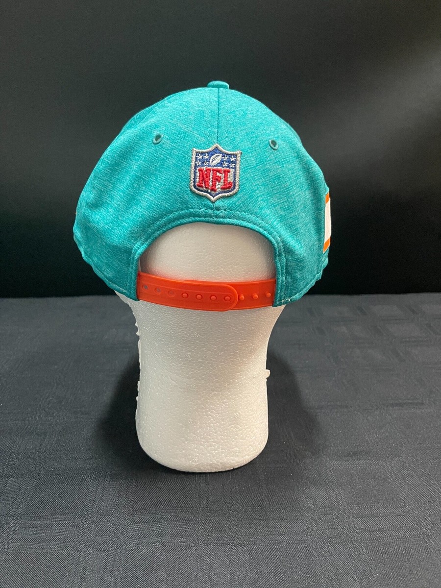 MIAMI DOLPHINS TEM ISSUED LOGO AQUA SNAPBACK HAT ORANGE STRIPE