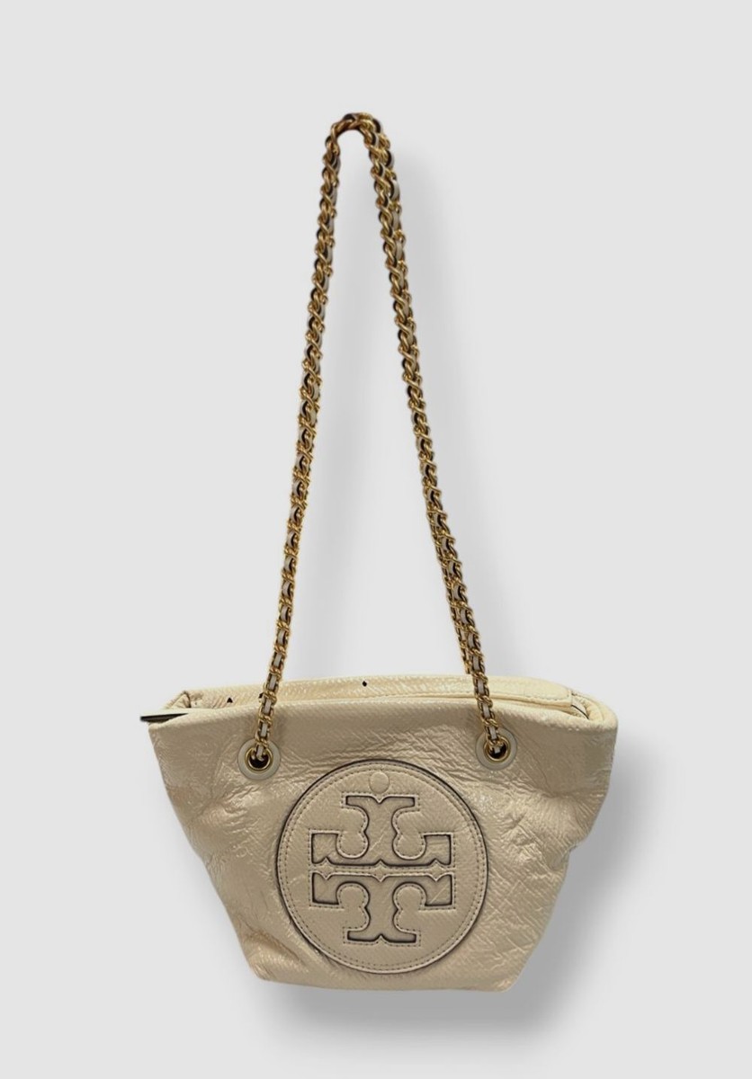 Tory Burch Women's Ivory Small Ella Crinkle Patent Chain Crossbody