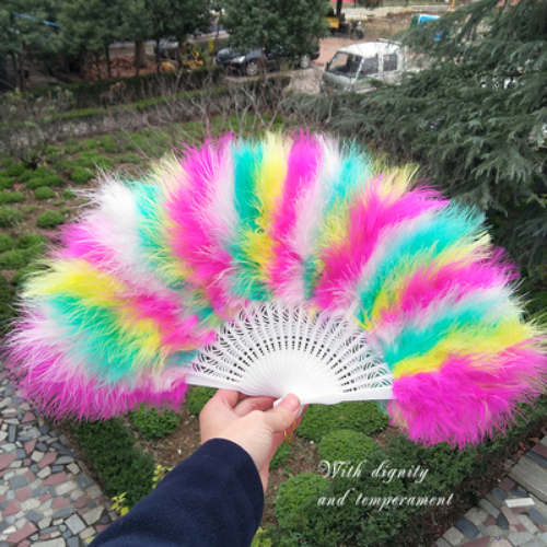 Chinese Feather Fan Peacock Feather Folding Hand Fan Wedding Cosplay Dance Fan - Bild 24 von 65
