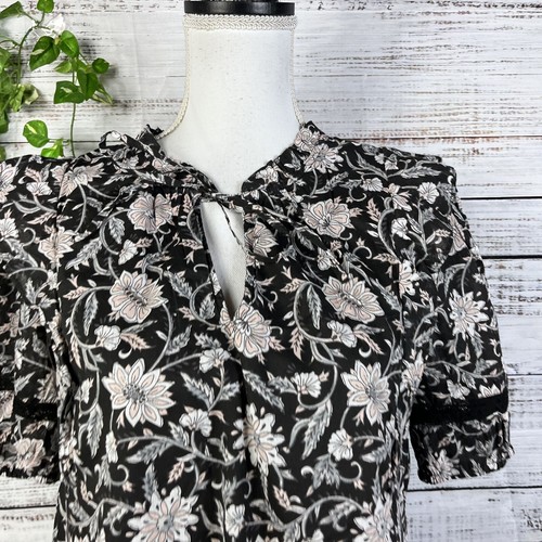 C&C California Blouse Top sz Small Black Pink Night Floral Peasant Boho Prairie - Picture 4 of 13