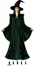 Green Velvet Cloak Cape Robe Costume with Pointed Witch Hat Size XL