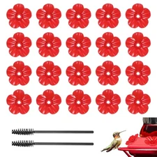 32-Pack Hummingbird Feeder Replacement Flowers, Plastic Feeder Parts [Red]