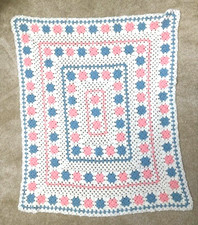 HANDMADE VINTAGE Nursery Crib Baby Blanket - Pastels Pink  Blue 43 x 46