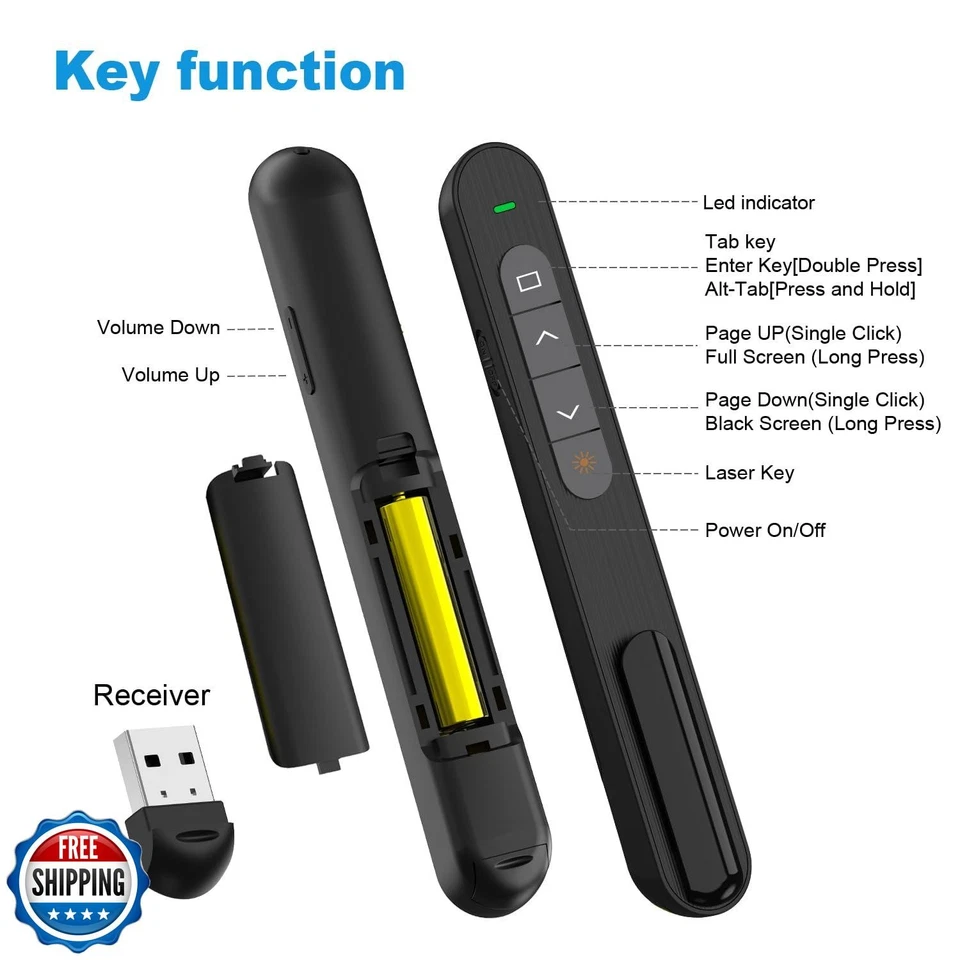 QUI Presentation Clicker for PowerPoint, RF 2.4GHz USB Wireless Presenter Rem - Image 3 of 4