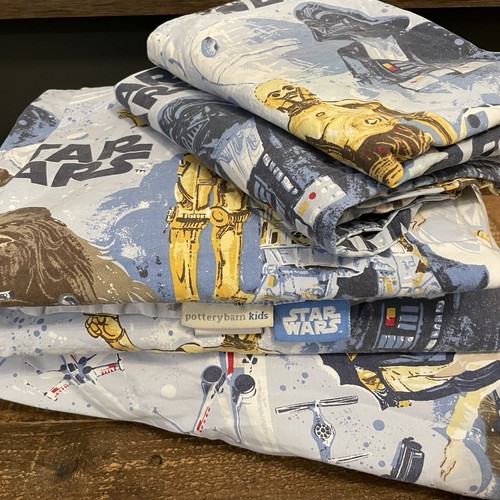 Rare HTF POTTERY BARN KIDS Star Wars New Hope Full Sheet Set Fitted Flat 2 Cases