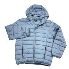 Eddie Bauer Puffer Jacket Boys Medium Gray Duck Down Fill Youth Kids 10/12
