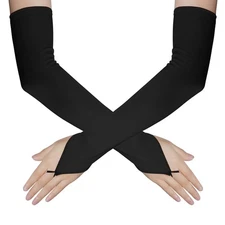 Fingerless Over Elbow Gloves - Long Satin Opera Soft Stretchy Spandex Adult S...