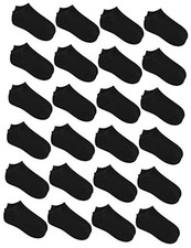 24 Pairs Kids' Low Cut Socks - Boys' or Girls' Half Cushion 4-6 Years Black
