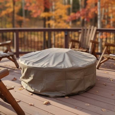 30 in Heavy-Duty Polyester Round Outdoor Fire Pit Cover - Khaki by Sunnydaze