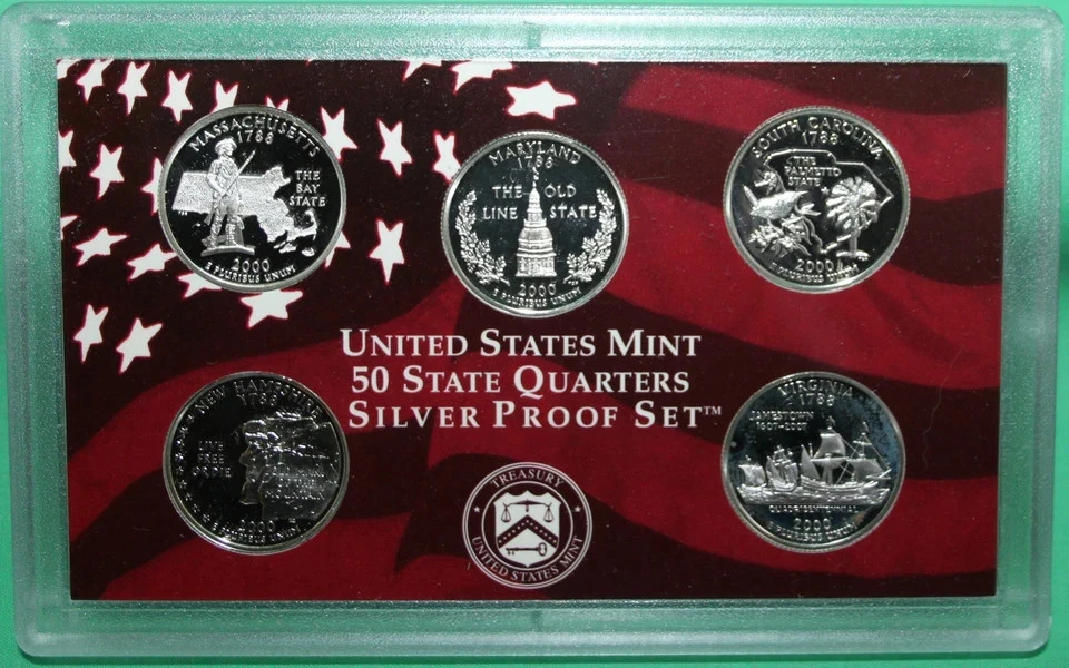 2000 SILVER Proof Set United States Mint ANNUAL 10 Coin with State 25c Box + COA - Image 2 of 4
