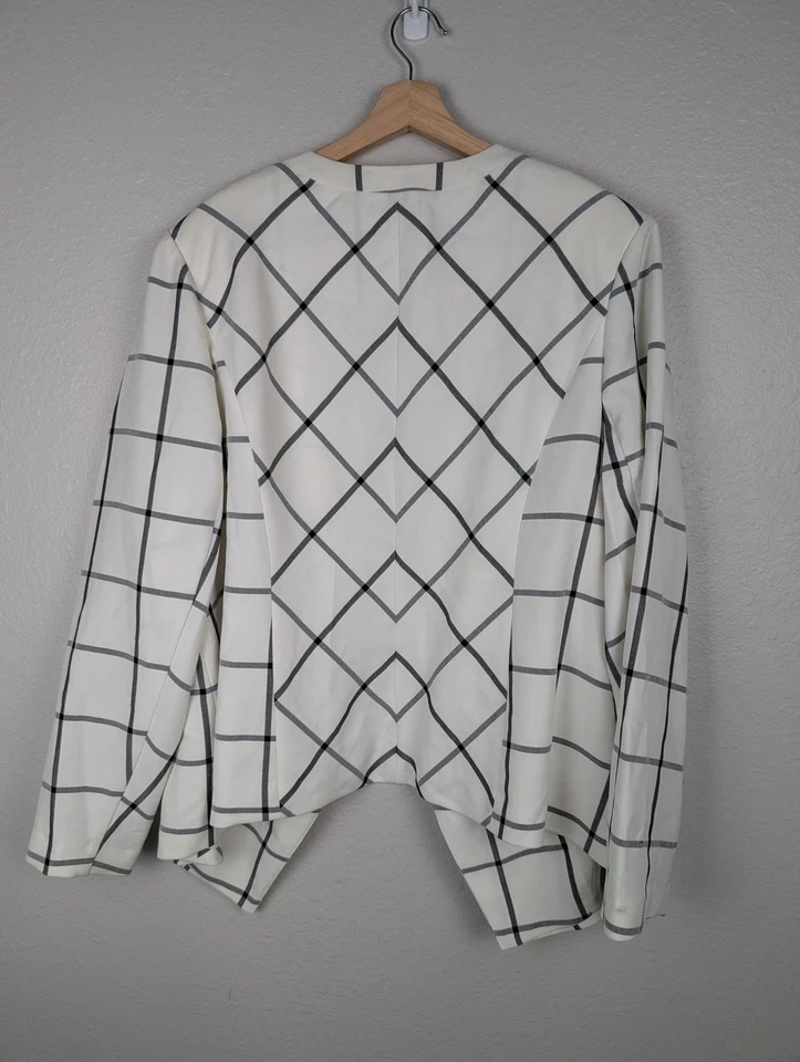 Blazer Lane Bryant Mujer 28 Blanco Negro Ventana Frente Abierto Drapeado Talla Grande Foto 2 de 4