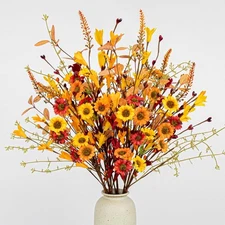 12 PCs Artificial Fall Flowers 17 Inches Vintage Autumn Stems Rustic Fall Flo...