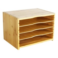 File Organizer with 3 Adjustable Shelves Bamboo Document Letter Tray Paper Fi...