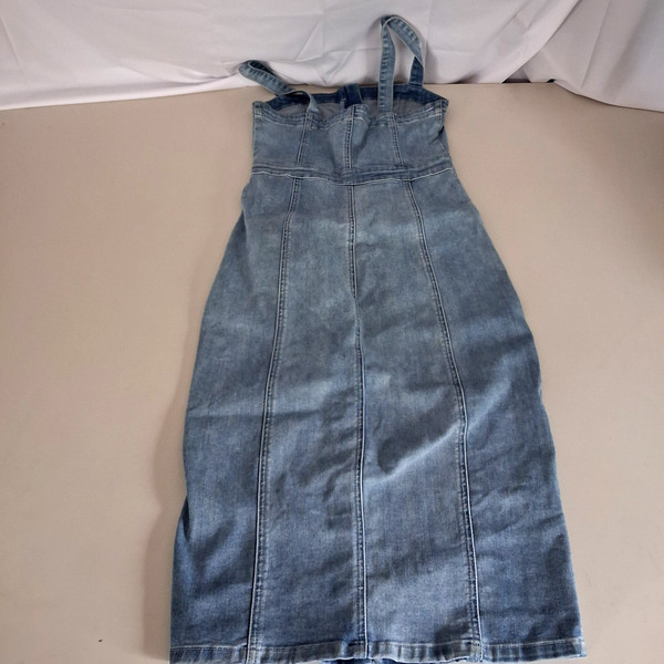 Seed Heritage Women Size 8 Blue Denim Dress Sheath Midi Zip Front Stretch Cotton