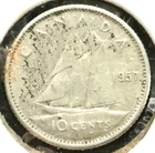 1957 Canada 10 Cents 80% Silver KM #51