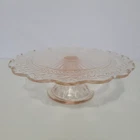Vintage Jeanette Laurel Leaf Pink Depression Glass Pedestal Cake Stand, 10.25"