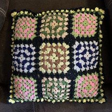 Vintage Charming Handmade Granny Square Crochet Pillow Nostalgic Cottage Style