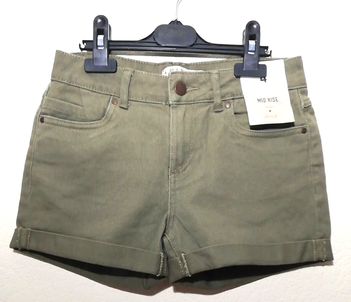 Short Cut-off Primark Femme 100% Coton Vert - Taille M - Taille Haute élastiquée