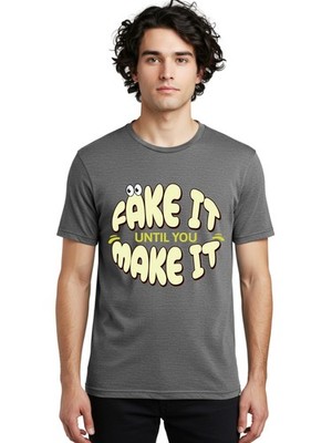 Fake-It-Until-You-Make-It Mens Graphic Tee,100% Cotton,Casual Summer Wear