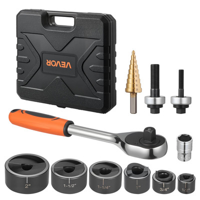 Ratchet Knockout Punch Set 1/2''-2'' SLUG-Buster 6 Dies 40Cr Steel KO Tool Kit