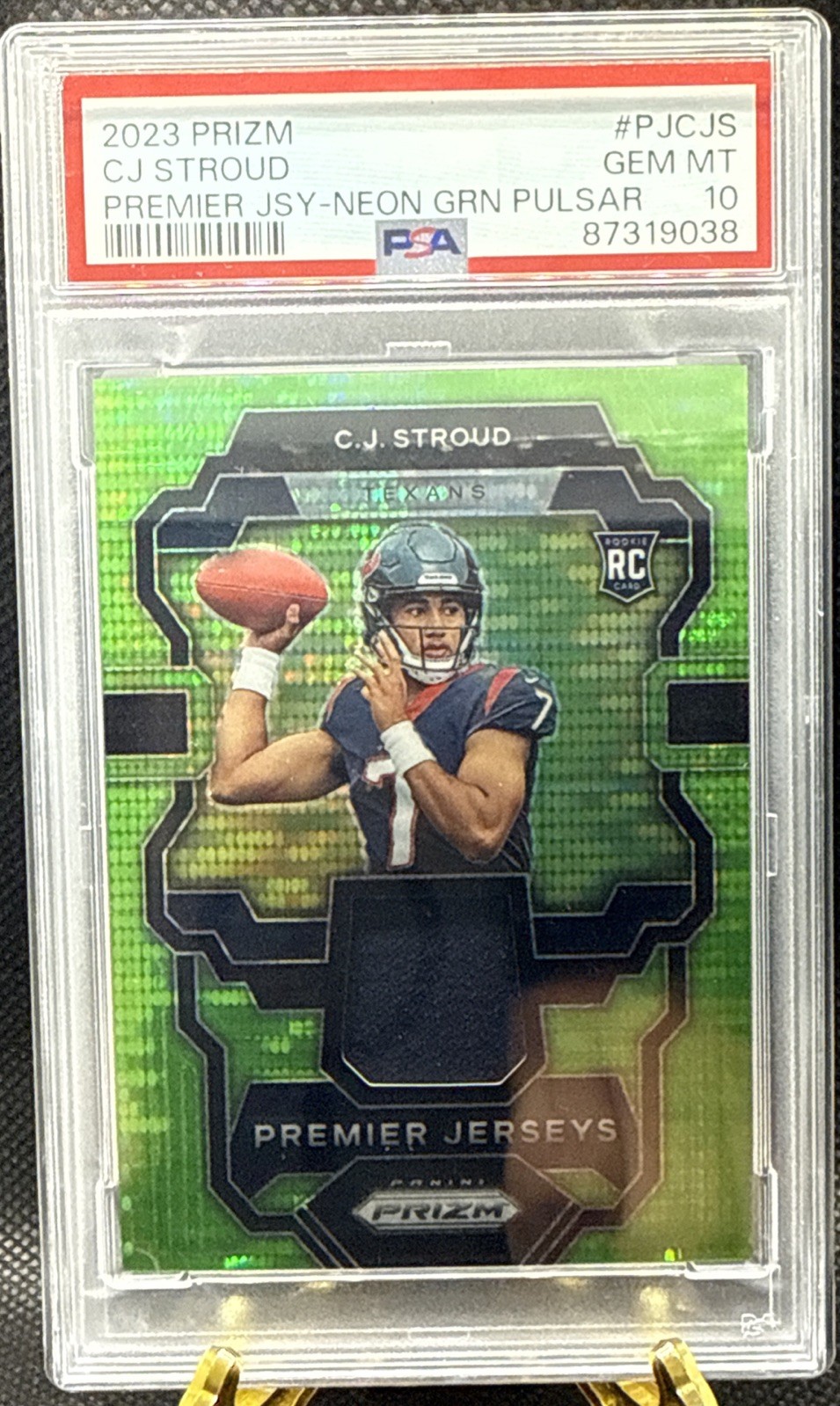 2023 Panini Prizm Cj Stroud RC Premier Jersey Neon Green PSA 10