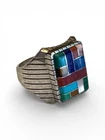 Vintage Silver and Multi stone Men’s Ring by Navajo Artisan Ray Jack Size 12