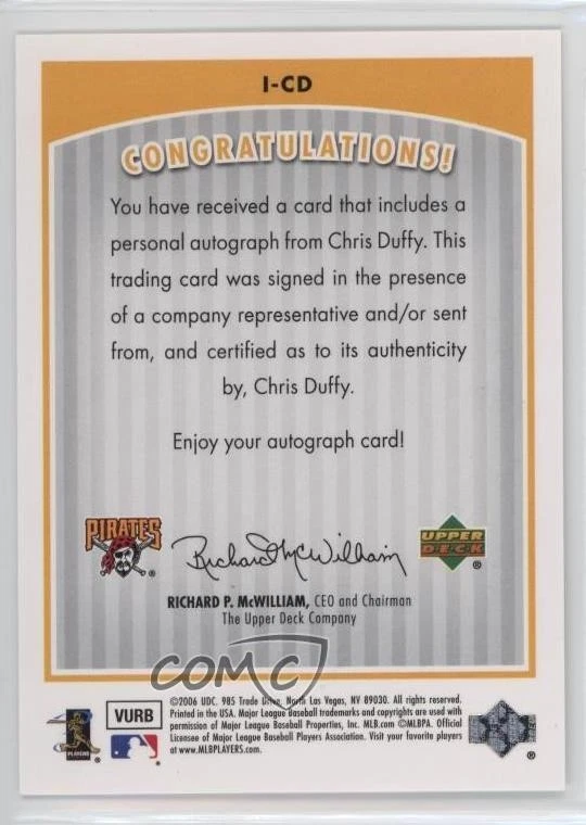2006 Upper Deck Inkredible Chris Duffy #I-CD Auto - Image 2 of 2