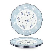 10 Inch Porcelain Dinner Plates Set of 4, Lace Dishes Set for Salad, Pasta,