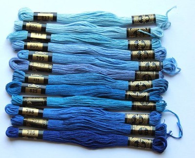 2 Skeins DMC Embroidery Floss 100% cotton 8.7 yds BLUE,TURQUOISE,AQUAMARINE