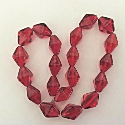 Vintage 18x12mm Transparent Red Bicone Czech Glass Beads, Approx 20 Beads/Strand