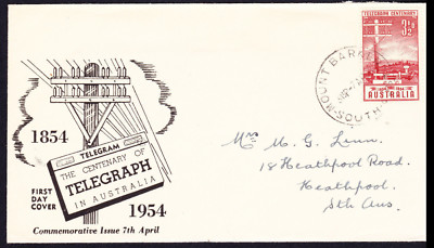 1954 First Telegraph Line Centenary FDC Mount Barker Australia CDS | eBay