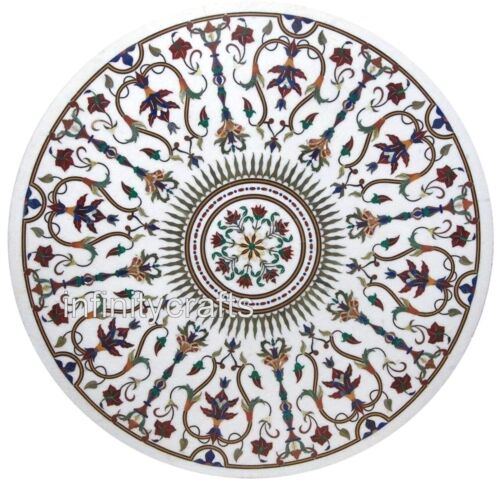 60 Inches Indien Vintage Crafts Conference Table Top Round Marble Dining Table - Picture 1 of 4