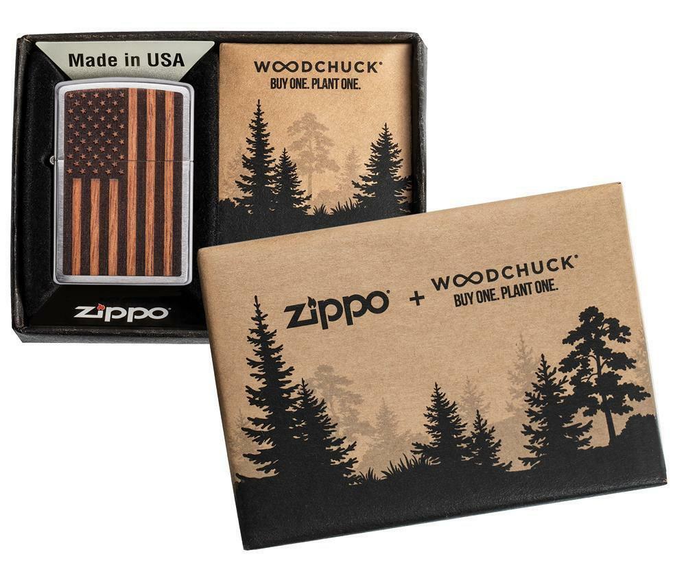 Zippo Woodchuck Mahogany Emblem Flag Lighter, Buy 1 Plant 1, 29966, New In Box