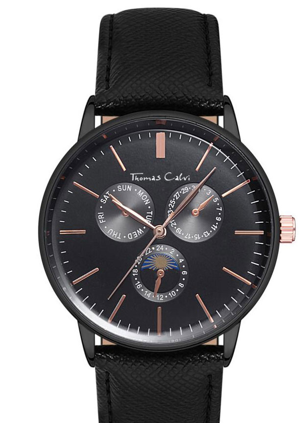 Thomas Calvi Quartz Black Round Face Mens Watch TCM77B UK