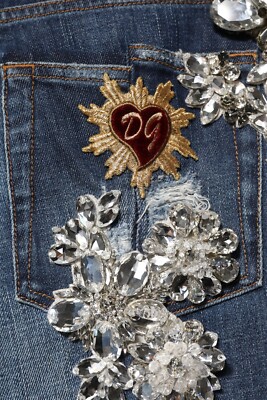 DOLCE & GABBANA Jeans Blue Cotton Rhinestone Embellish Denim IT44