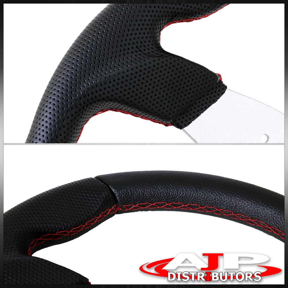 6 Bolt Hole Black Silver Center Steering Wheel Red Stitching Godsnow Jdm Horn Foto 3 de 4