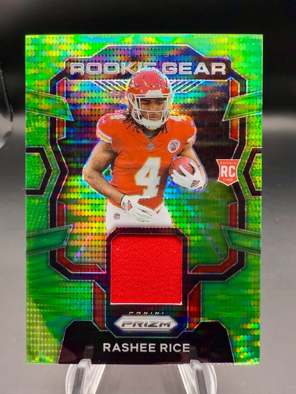 2023 Panini Prizm - Rashee Rice Rookie Gear Neon Green Pulsar (RC) #RG-RR Chiefs